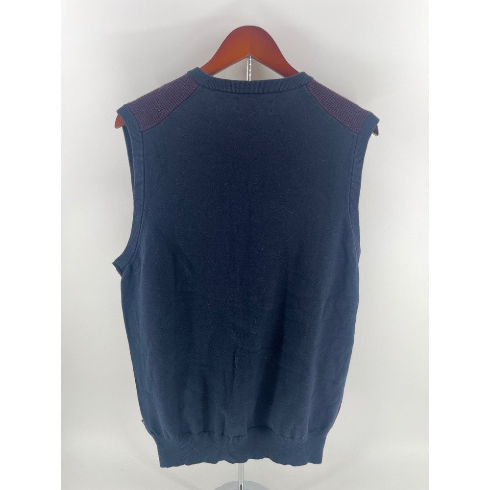 Chaps Mens Sweater Vest V Neck Burgundy Navy Blue Ribbed Knit Size M